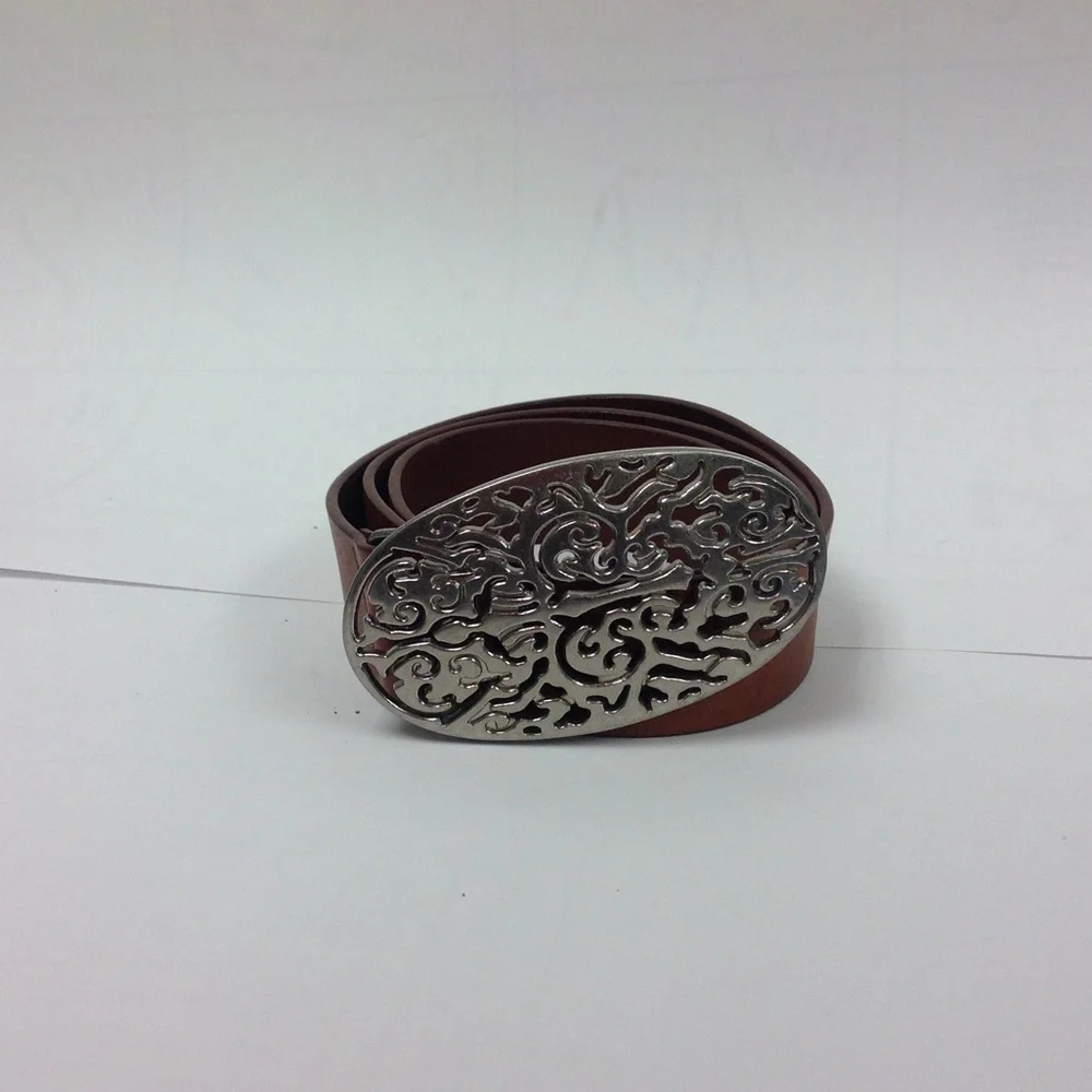 Liz Claiborne Brown Leather Belt Silver Buckle